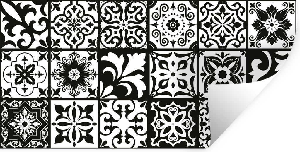 MuchoWow Wandtattoo Wandsticker Wandaufkleber Muster - Schwarz - Weiß - Blumen - Abstrakt 40x20 cm Selbstklebend und Repositionierbar - Aufkleber