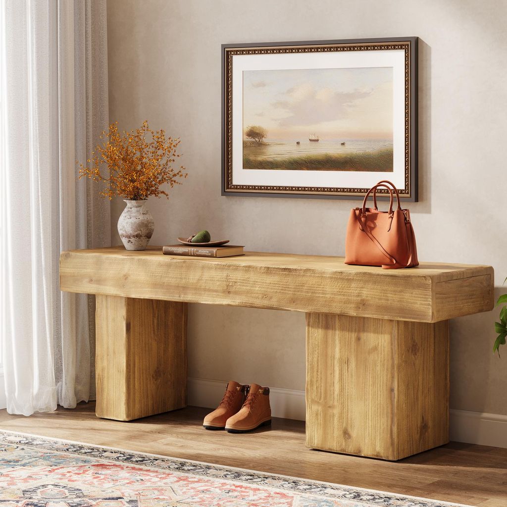 Massivholzbank, 120 cm lange Schuhbank, Produktbild 