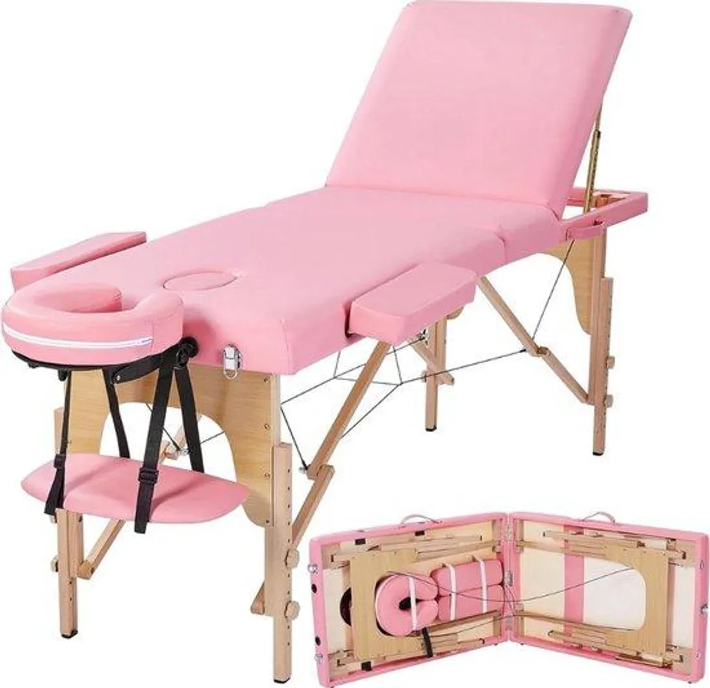Table de massage rose 3 zones avec matelas haute densité et réglable