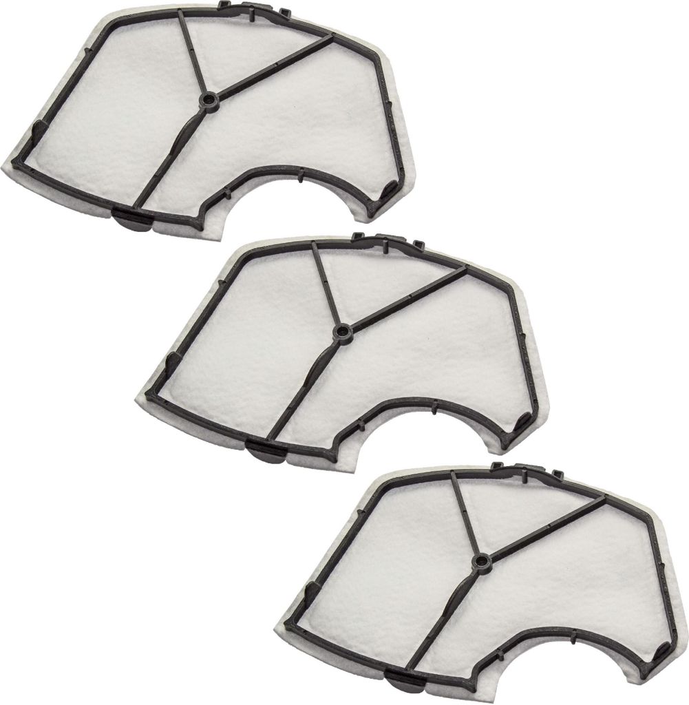 A stack of three vacuum cleaner filters against a white background.