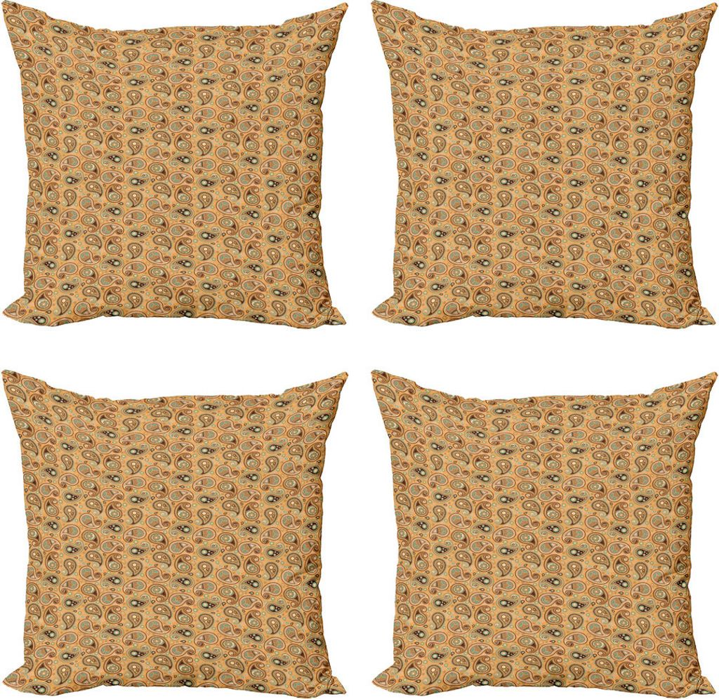 ABAKUHAUS Brown Paisley Kissenbezug Set (4 Stück), Antike Druck-Kunst, Moderner Doppelseitiger Digitaldruck, 60 cm x 60 cm, Kamel blasses Orange