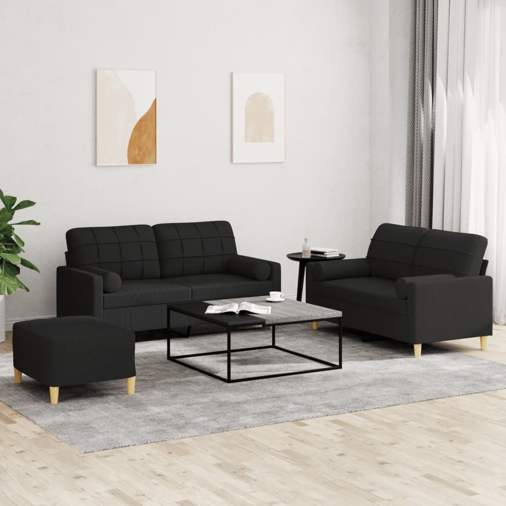 Maison Exclusive - 3-tlg. Sofagarnitur mit Kissen Schwarz Stoff