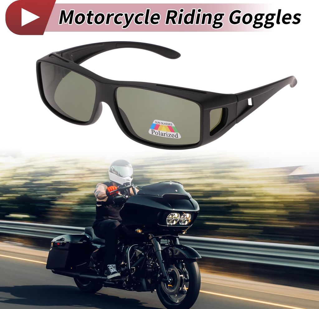 1 Stk Motorradfahrbrille Blendfreie Tri-Acetel Cellulose PC UV400 Radsportsonnenbrille Dunkelgrüne Linse Schwarzer Rahmen