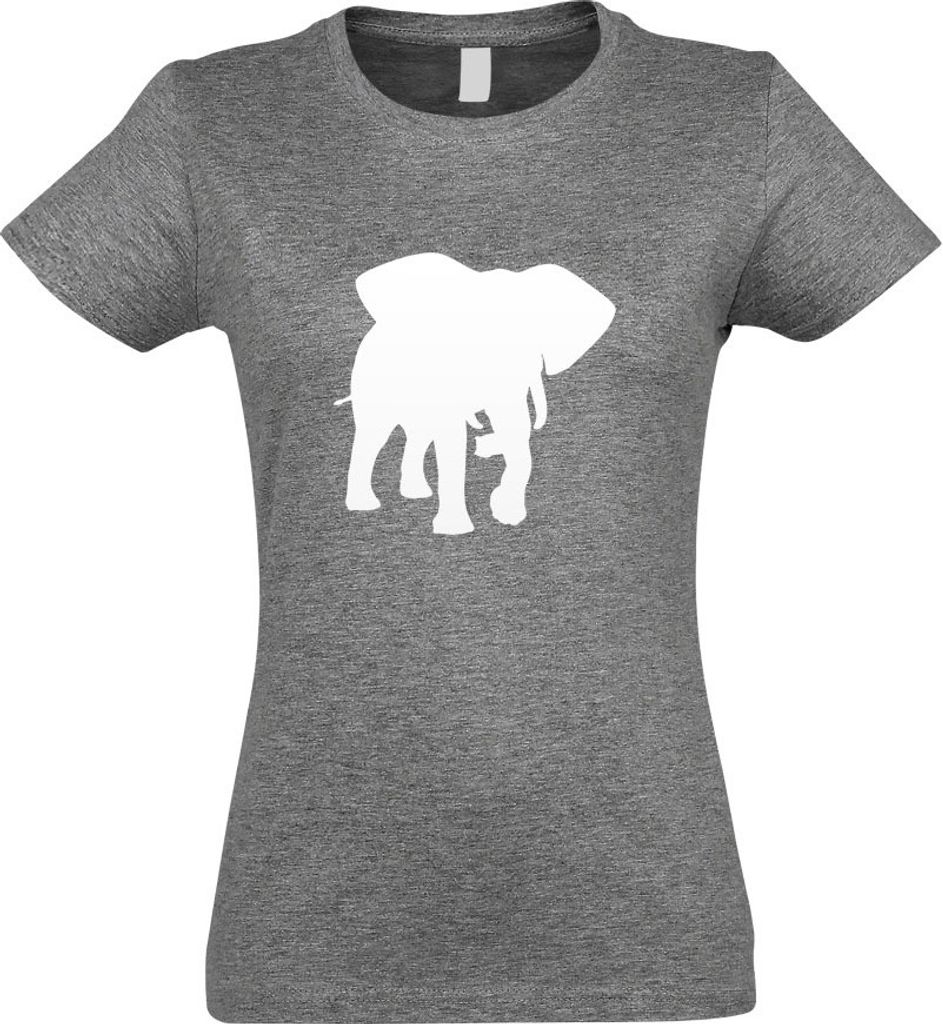 Kiwistar - T-Shirt tailliert - Damen - Graumeliert - Elefant Motiv 4 - Rüsseltiere - mit Motiv Bedruckt - Funshirt Design - Sport - Freizeit - Dam...