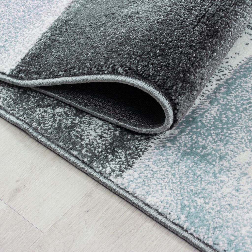 Villa Möbel Hawico Wohnzimmer-Teppich, Frisé-Teppich, Frisee, Kariert Design, Farbe:Blau, Grösse:80x300 cm