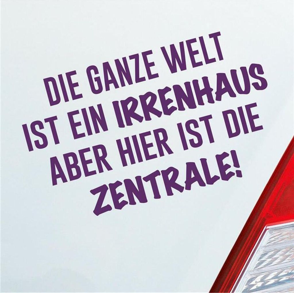 Auto Aufkleber Ganze Welt Irrenhaus Hier Zentrale 16x10 cm Lila Sticker Heckscheibenaufkleber