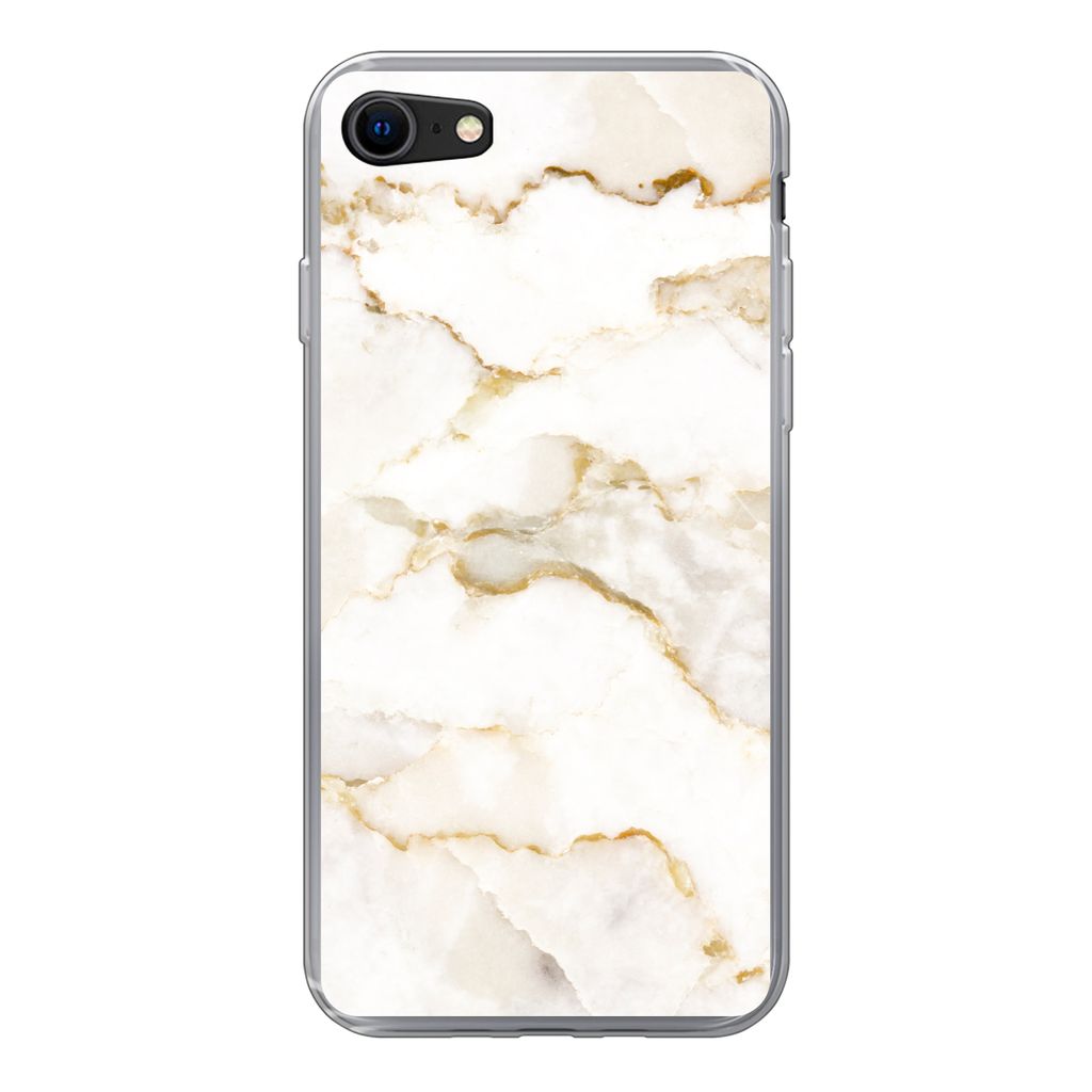 MuchoWow Handyhülle Schutzhülle Hülle für iPhone 8 Marmor - Limette - Gold - Luxus - Marmoroptik - Weiß Silikon Softcase Handy Hülle - Schu...