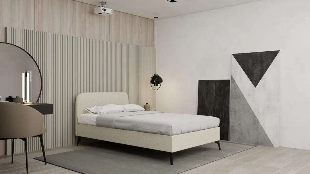 Lit rembourré beige 120x200 cm avec coffre de stockage intégré MAVILO