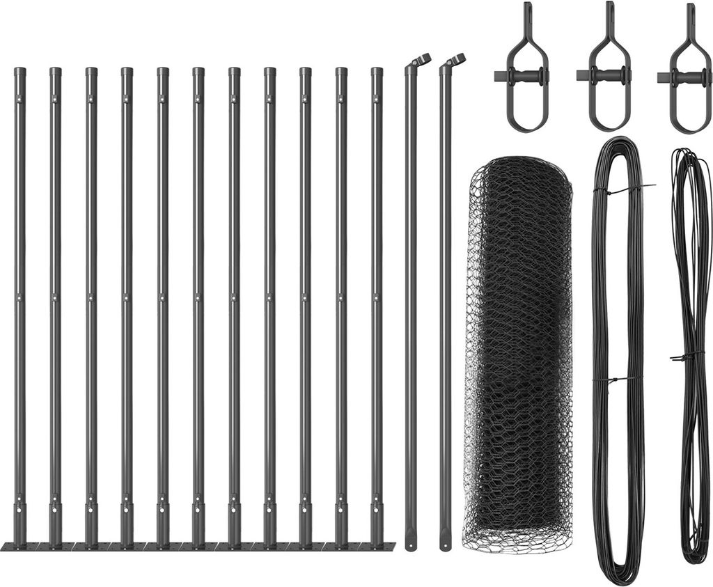 Möbel Sechseckzaun Grau 0,4x25 m Stahl, Zaunpfosten mit Grundplatten 13 Stück Ø32mm 50cm verzinkter Stahl - Zaunzubehör 3353641