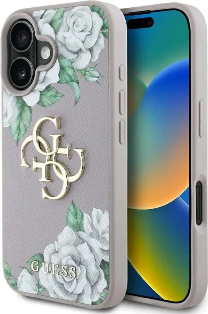 Cover iPhone 16 Guess Grained Roses Fioletowy: Protezione e Stile 4G