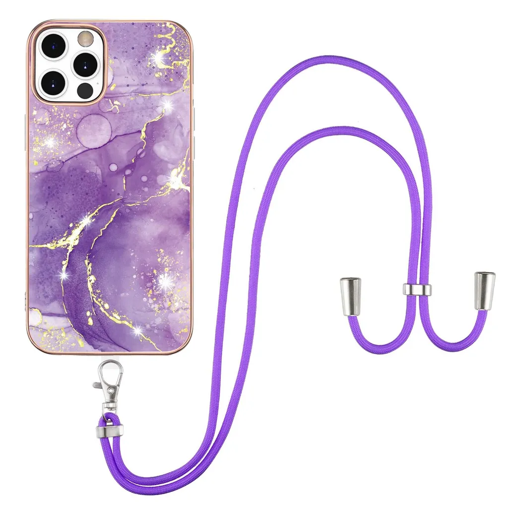 Cover iPhone 12 / 12 Pro con Cordino Viola - Protezione TPU Morbida