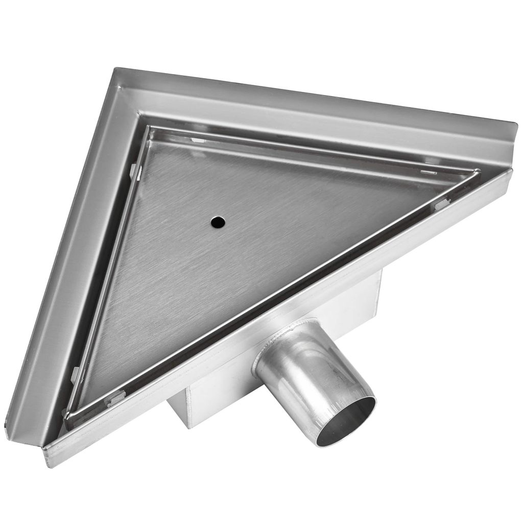VILSTEIN Duschrinne aus Edelstahl I Dreieck I Bodenablauf I Extra Flach I inkl. Siphon mit Geruchsstop - Befliesbar 25x25 cm