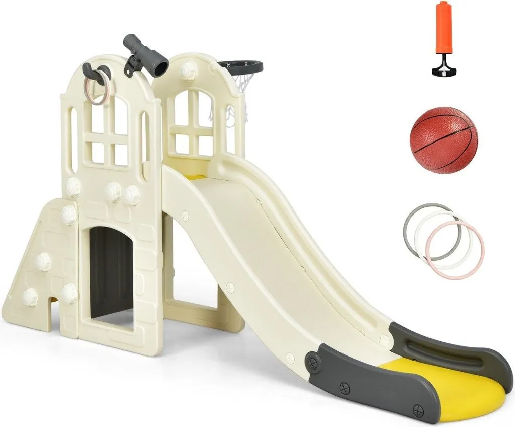 Toboggan enfant avec panier de basket et télescope - 189,5 x 83 x 98 cm