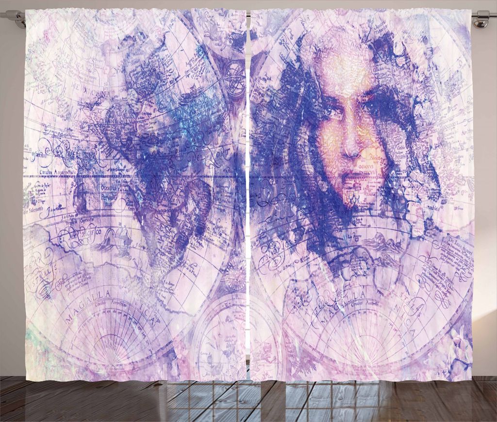 ABAKUHAUS Erdig Rustikaler Vorhang, Atlas mit einem Gesicht einer Frau, Wohnzimmer Universalband Gardinen mit Schlaufen und Haken, 280 x 245 cm, Li...