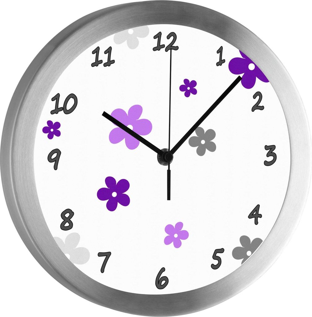 Funkuhr, Kinder Wanduhr, Kinderuhr, Kinderzimmer Blume lila grau