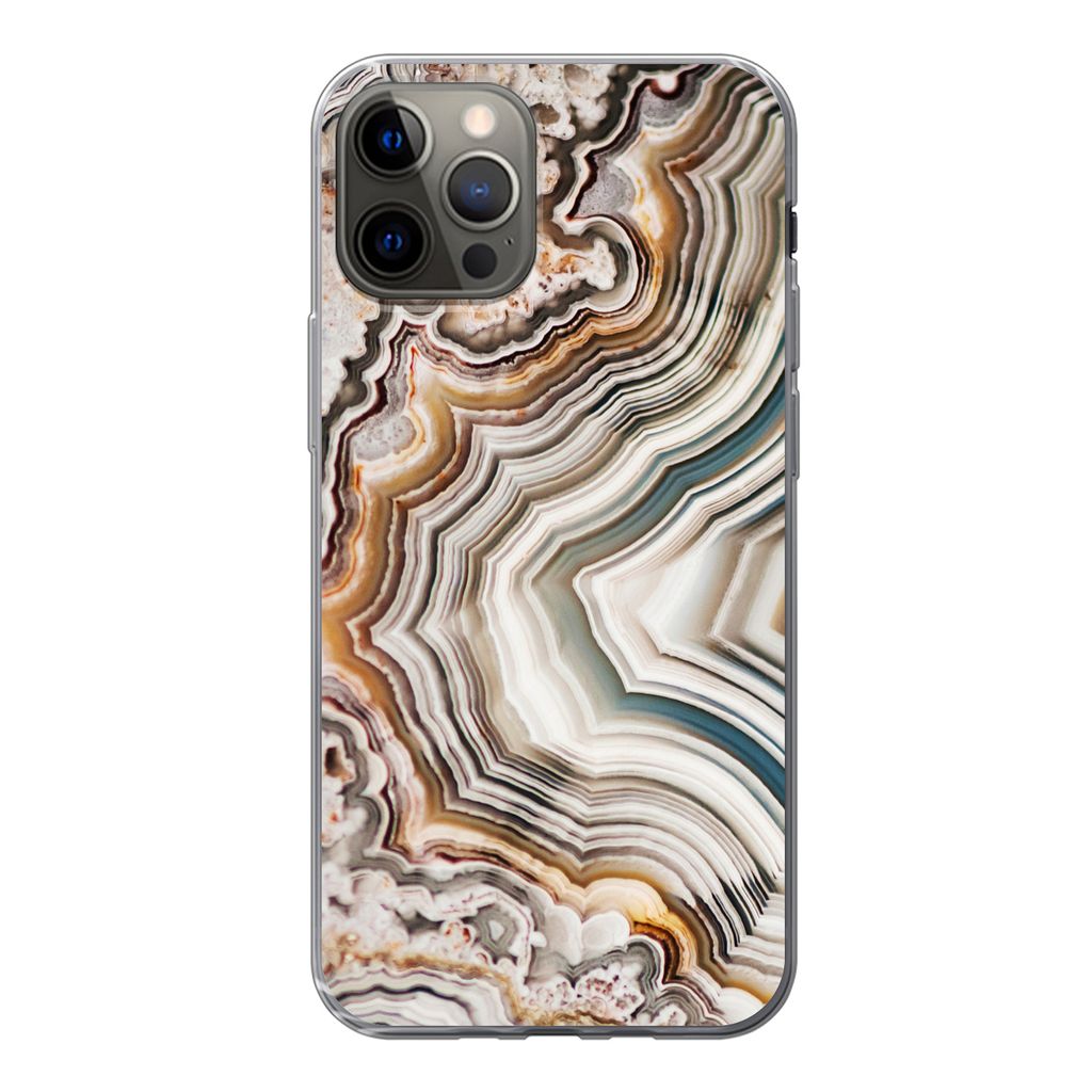 MuchoWow Handyhülle Schutzhülle Hülle für iPhone 12 Pro Naturstein - Nahaufnahme - Muster Silikon Softcase Handy Hülle - Abdeckung