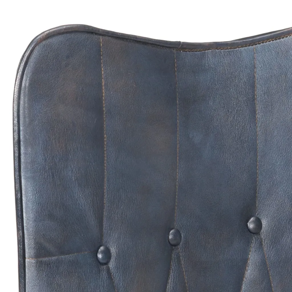 Fauteuil à oreilles Gris en cuir véritable - Fauteuil Bergère Chic 90cm