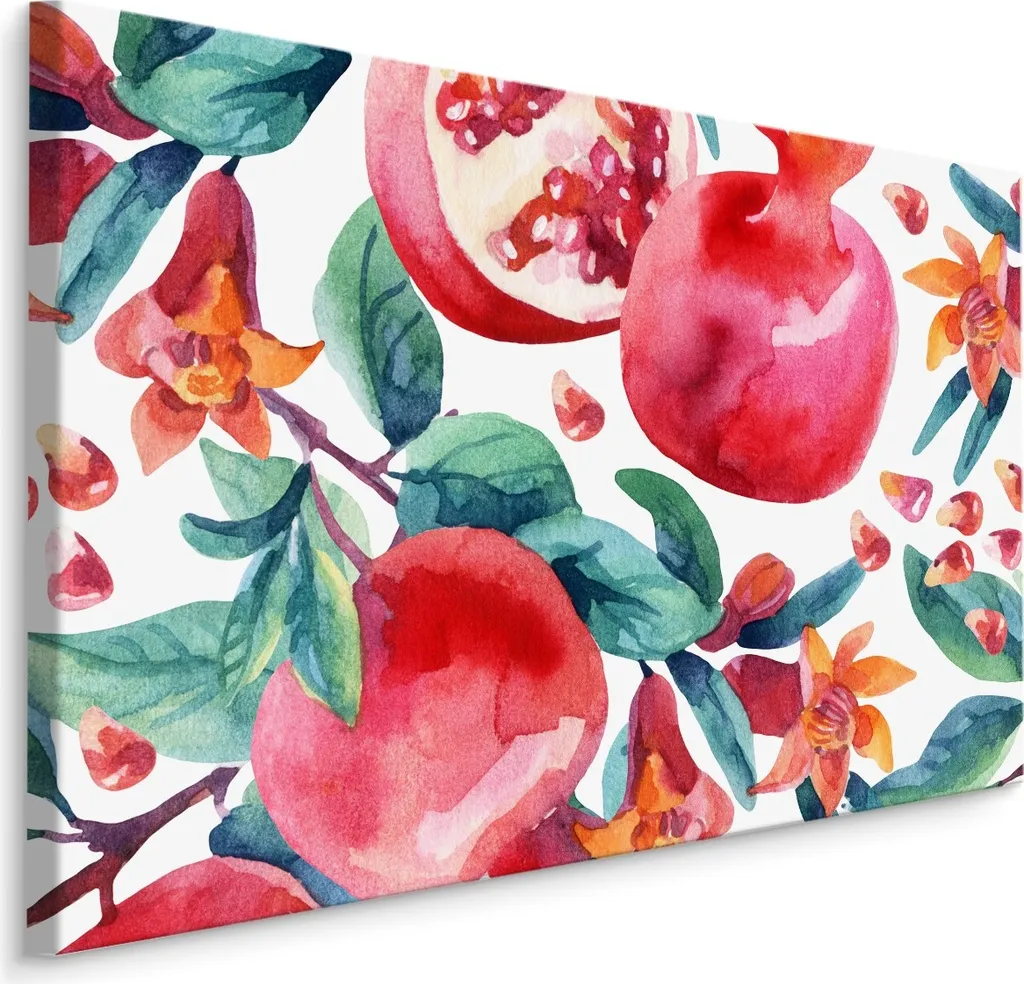 Poster Artistico XXL Melograni e Fiori su Tela 100x70 cm Design