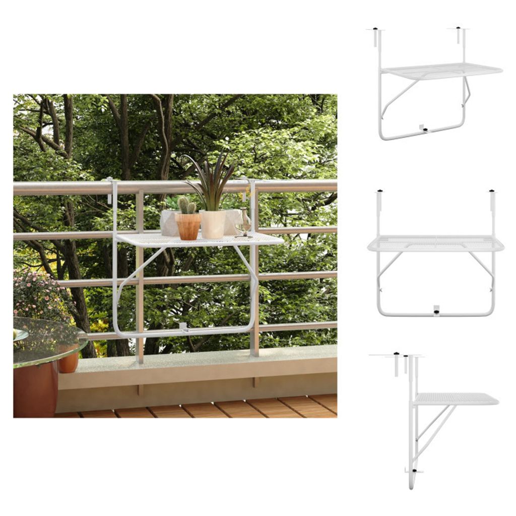 vidaXL Balkontisch Weiß 60x40 cm Stahl - Gartentische