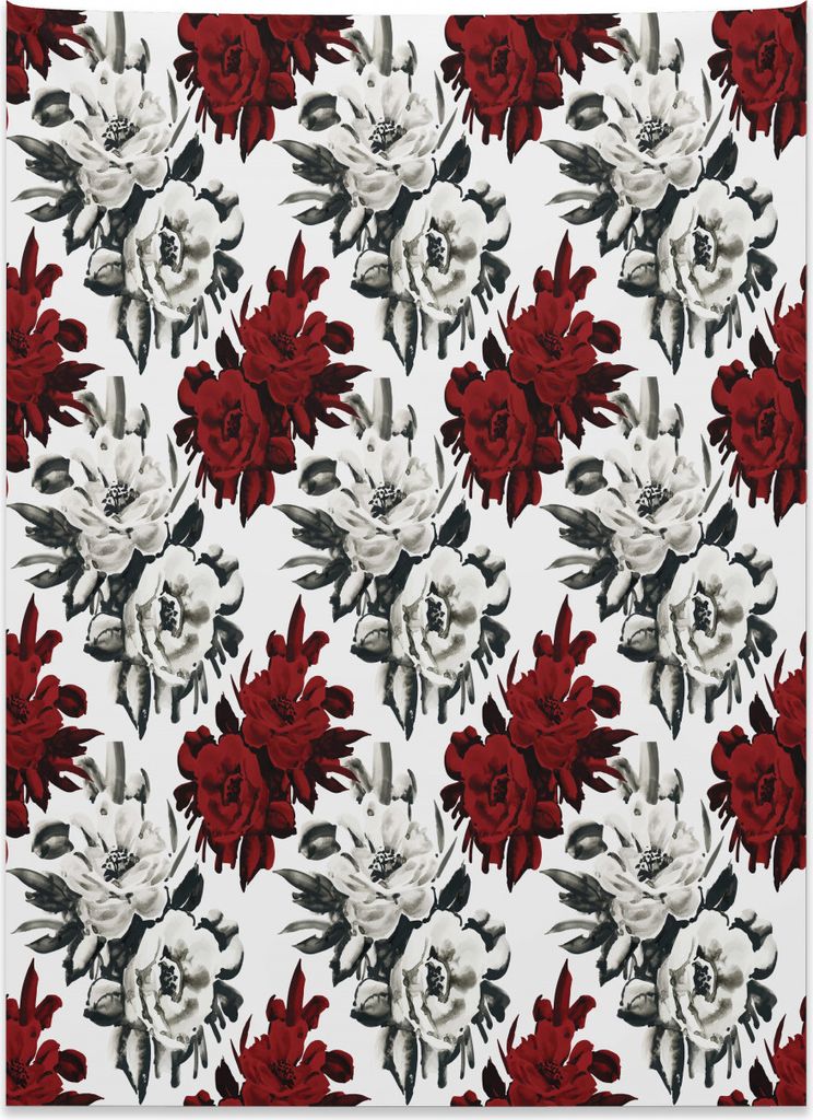 Abakuhaus Romantisch Wandteppich, Aquarell Rosenblüten aus Weiches Mikrofaser Stoff Kein Verblassen Klare Farben Waschbar, 110 x 150 cm, Weiß Gra...