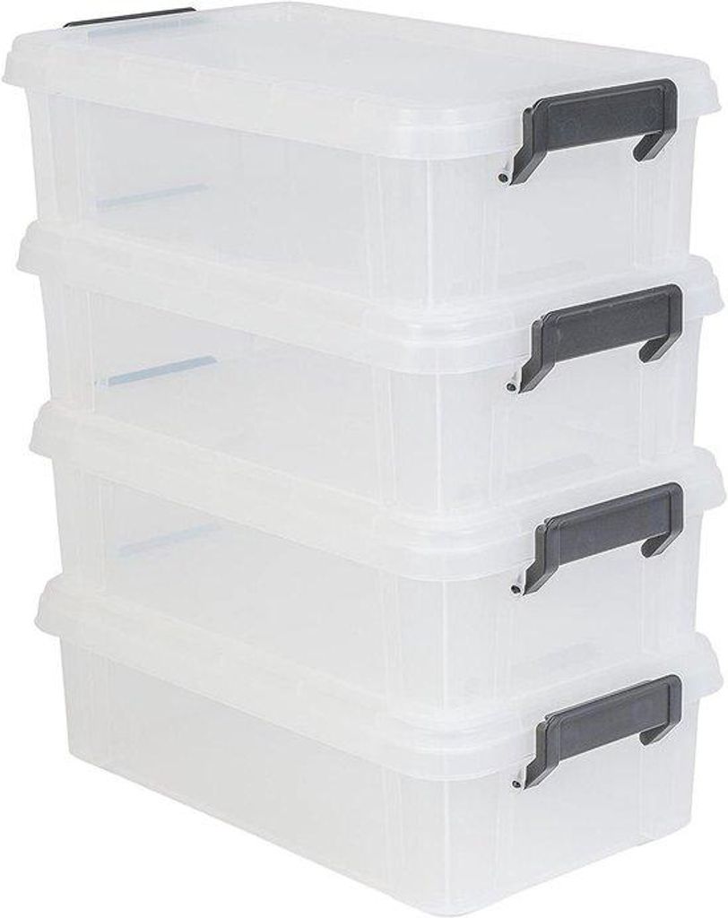 4-teiliges Transparant-Opbergset, 4 L, 365 x 214 x 105 cm, Büro-Wohnzimmer.