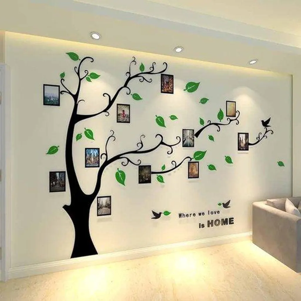 Stickers muraux 3D arbre vert - Décoration DIY pour chambre (Gauche, L)