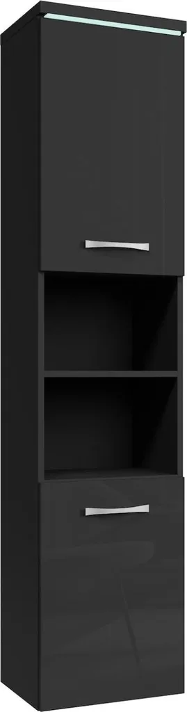 Colonne de salle de bain haute Paso 160cm Noir Laqué avec 2 Portes