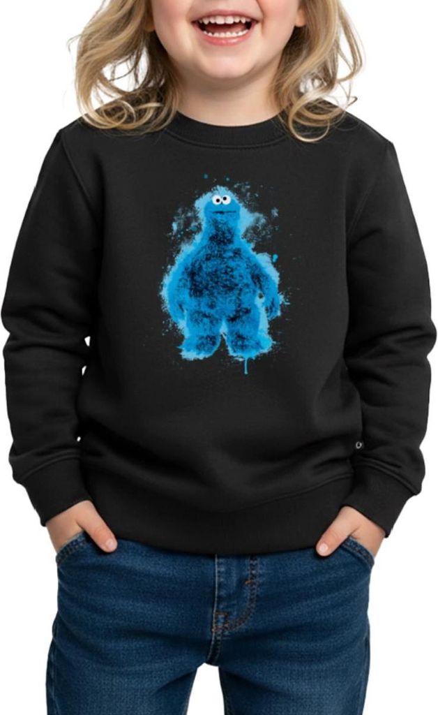Spreadshirt Sesamstraße Krümelmonster Farbspritzer Kinder/Teenager Premium Pullover, 122/128 (6 Jahre), Schwarz