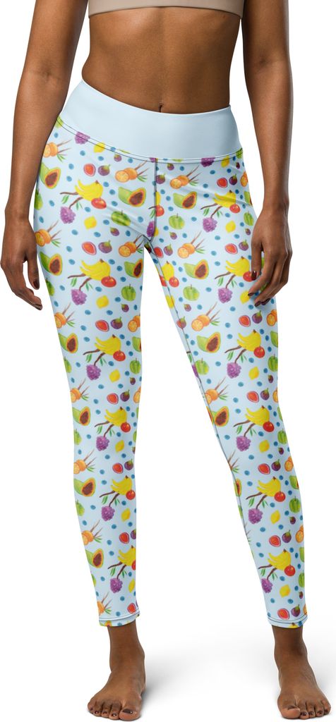 Mr. & Mrs. Panda Leggings Obst Korb Größe S - Blau - Geschenk, Muster, Damen Sporthose, Sport-Leggings, Früchte, Obstkorb, Frucht, Yogaleggings,...