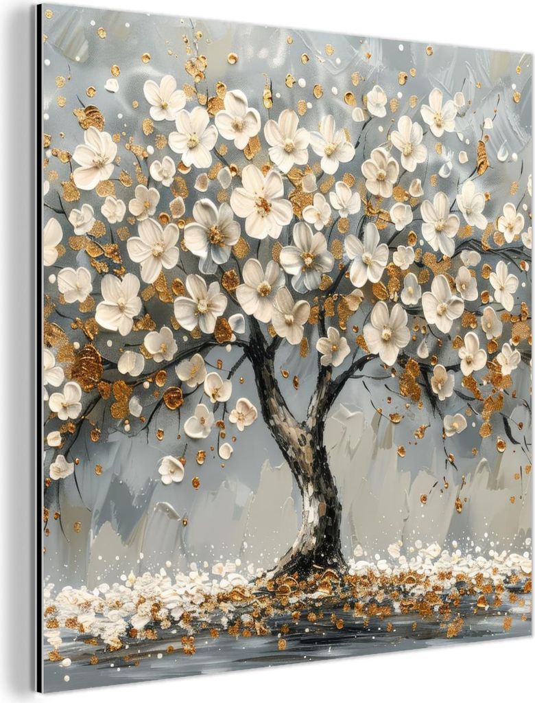 MuchoWow Wanddekoration Metall Metallbild Wandkunst 20x20 cm Baum - Gold - Blumen - Abstrakt - Kunst MuchoWow Aluminium Gemälde - Alu Dibond Bilder