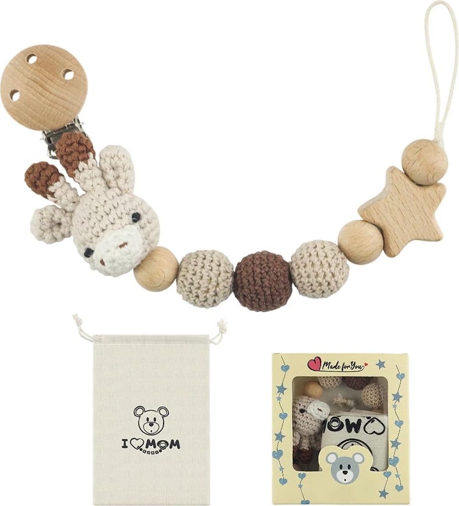 Handgemachte Kaninchen Design Schnullerkette Cup Catcher BPA-frei Sicherheitsgurt für Verstellbarer Kinderwagenkette zum Aufhängen von Trinkbeche...