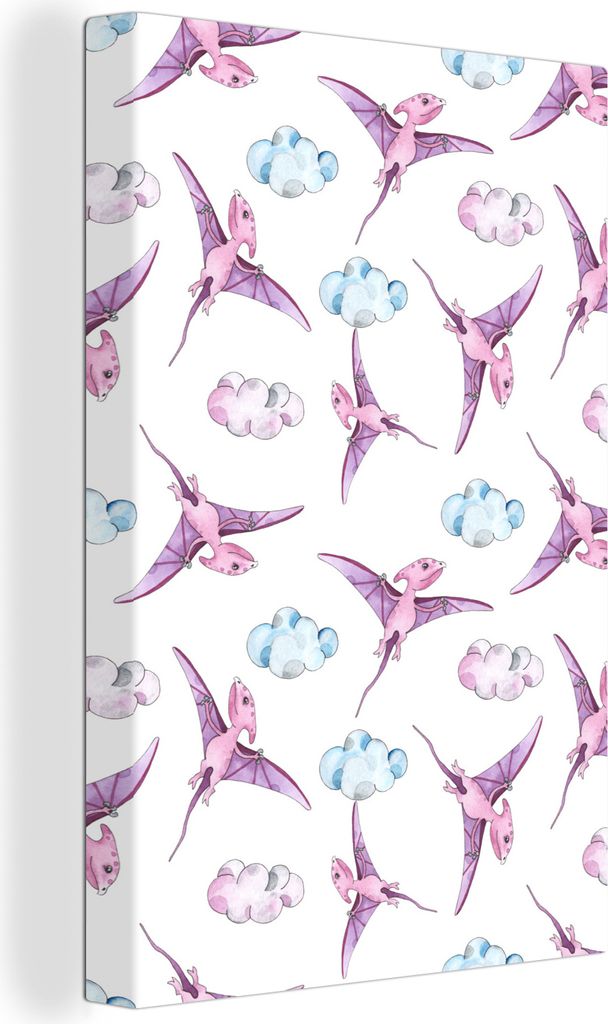 OneMillionCanvasses - Leinwandbilder - 90x140 cm, Dinosaurier - Muster - Kinderzimmer - Mädchen - Kinder - Rosa - Kinder, Wandbilder Kunstdruck ...