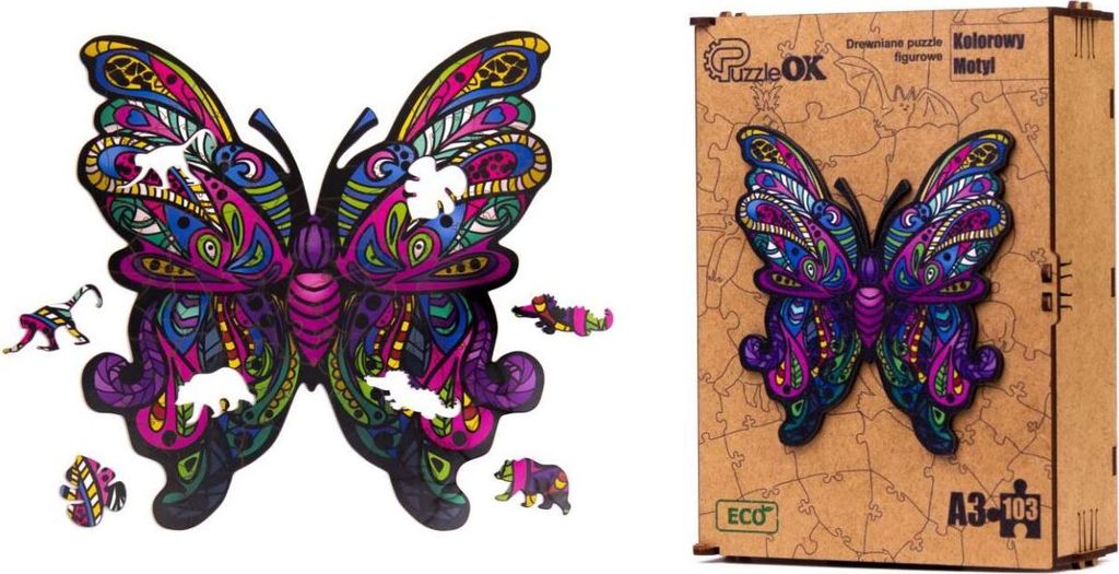 Promo Drevené Puzzle Farebný Motýľ Puza3-01235 Obrázok produktu 
