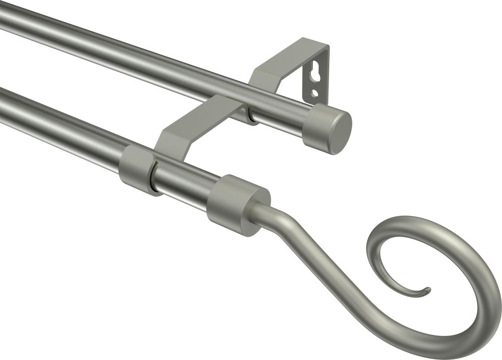 Interdeco Gardinenstange / Vorhangstange Edelstahl-Optik / Chrom matt, Typ Olymp Allegra (Spirale), 16 mm Ø 2-läufig, 600 cm