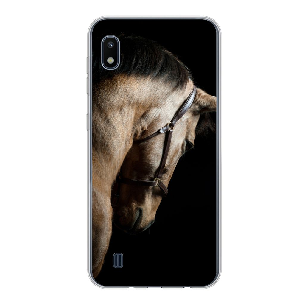 MuchoWow Handyhülle Schutzhülle Hülle für Samsung Galaxy A10 Pferde - Halfter - Schwarz Silikon Softcase Handy Hülle - Schutzhülle