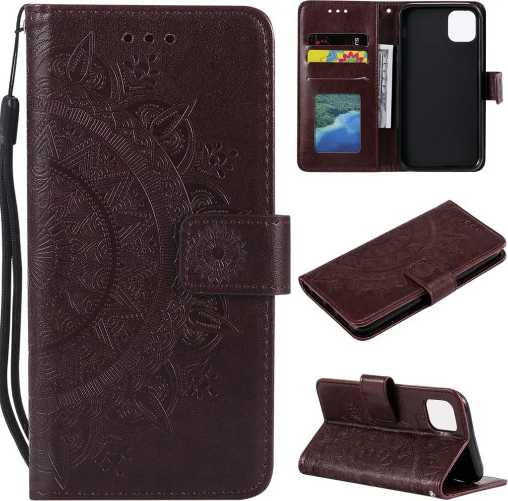 Cover iPhone 11 Mandala Marrone | Elegante Flip Case Portafoglio