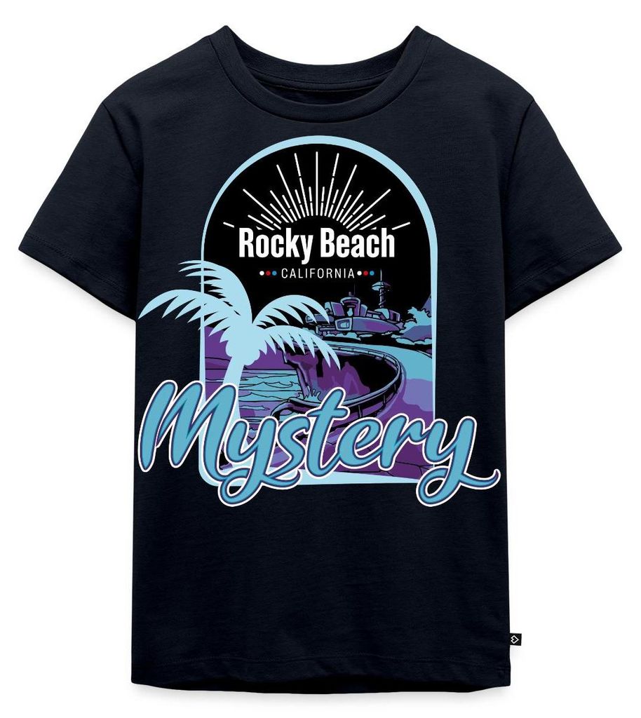Spreadshirt Die drei Fragezeichen Rocky Beach Mystery Kinder Premium T-Shirt, 122/128 (6 Jahre), Navy