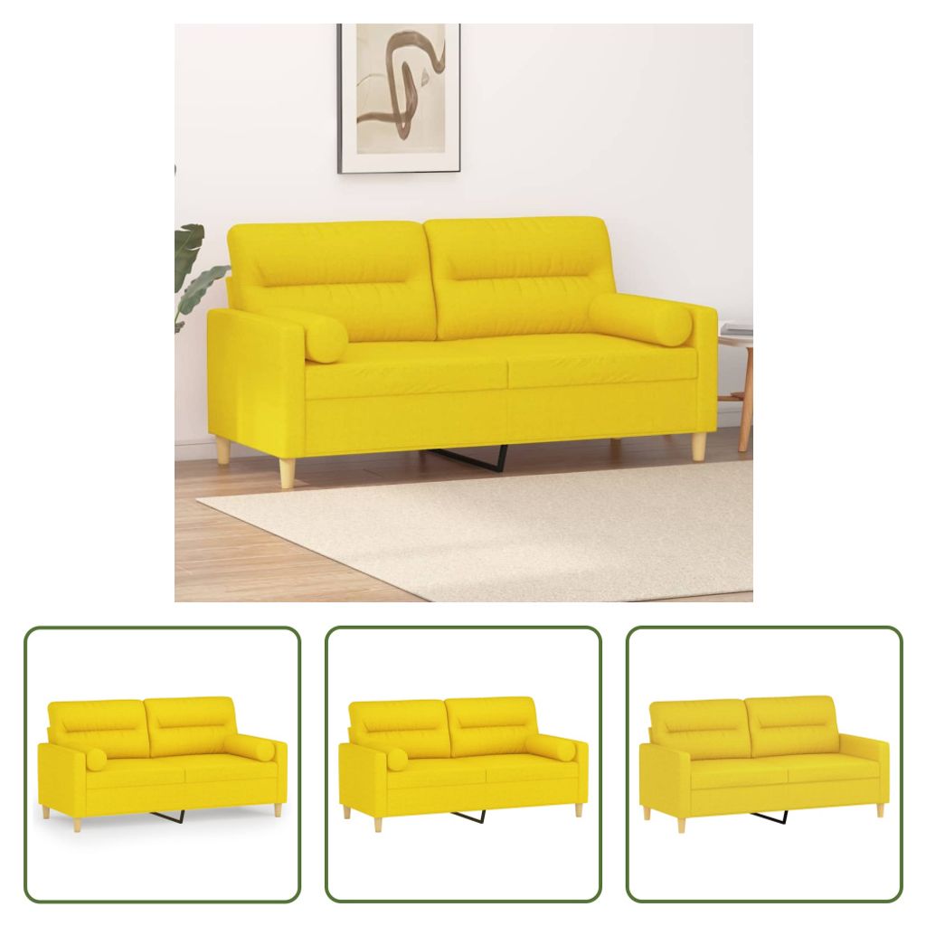 The Living Store 2-Sitzer-Sofa mit Zierkissen Hellgelb 140 cm Stoff