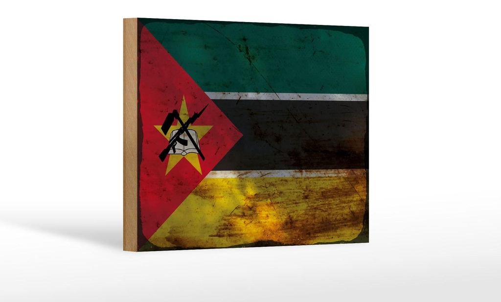 Holzschild Flagge Mosambik 18x12 cm Flag Mozambique Rost Produktbild 