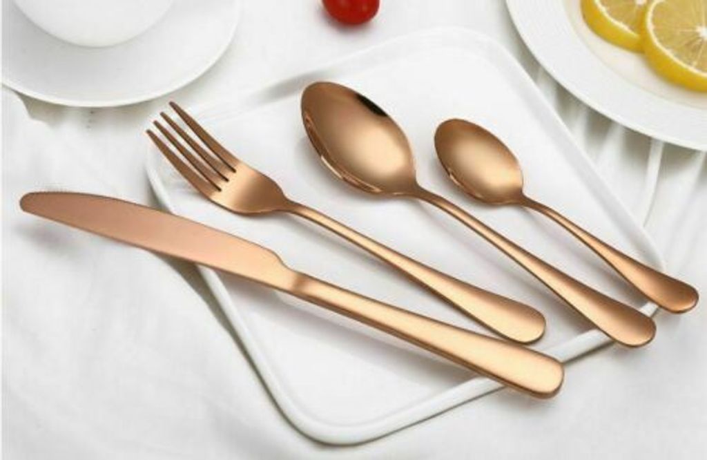 4 tlg Edelstahl Besteck Set rostfrei Tafelbesteck Essbesteck Roségold
