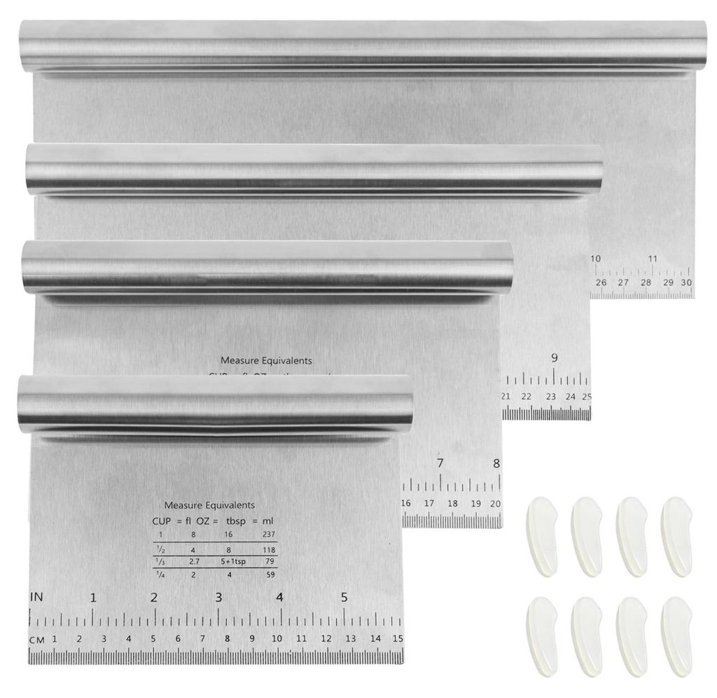 4-teiliges Teigschaber-Set aus Edelstahl, 15/20/25/30 cm Teigschaber mit Messskala, Antihaftbeschichtung, zum Portionieren, Schneiden und Abschaben.
