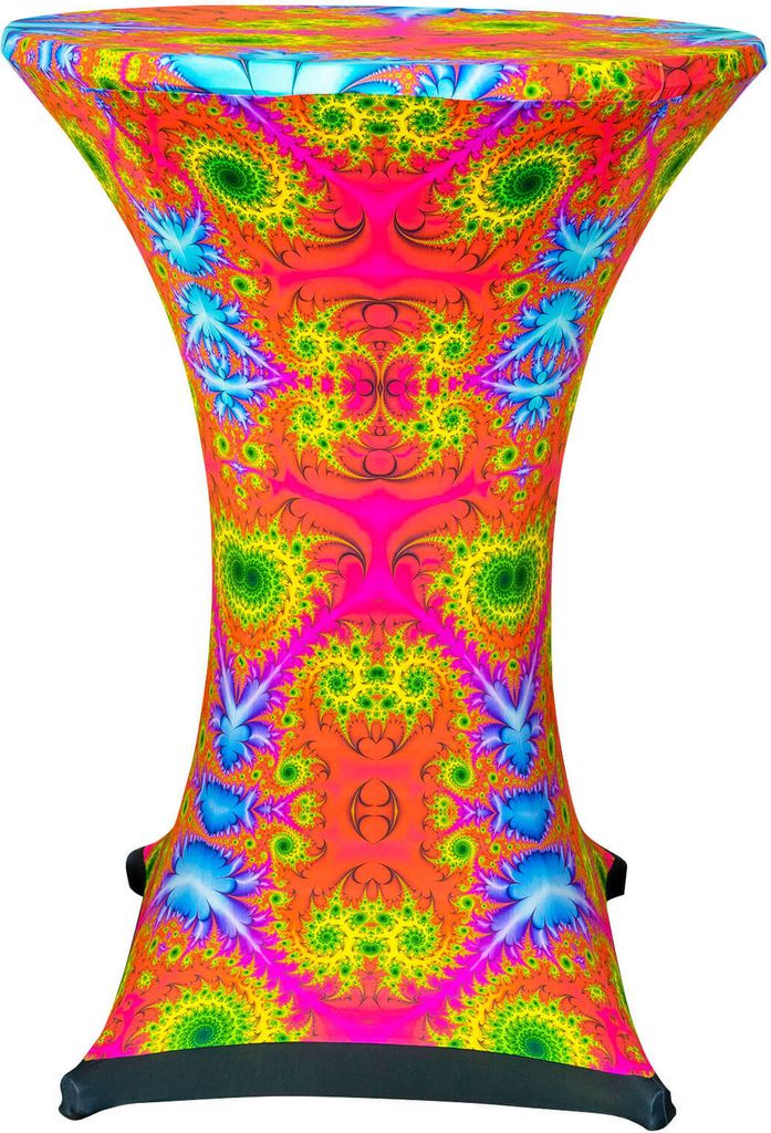 PSYWORK Schwarzlicht Stehtischhusse "Fractal Wonderland Red" für Ø80-85