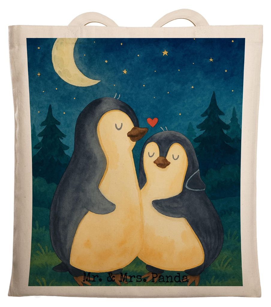 Mr. & Mrs. Panda Einkaufstüte Pinguine Einschlafen Design - Weiß - Geschenk, Shopping Tasche, totebag, Hochzeitstag, Valentinstag, Schultasche, J...