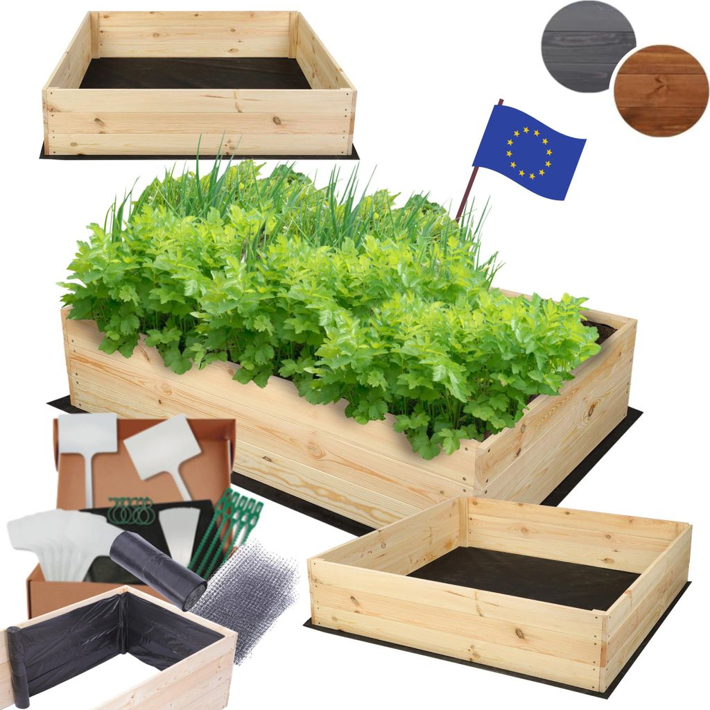 MODO24 Hochbeet Holz, Pflanzkasten, Massivholz, Kiefer, Kräuterbeet, Blumenkasten, Garten, Terrasse, 27x103x100 cm, Natur imprägniert, ZP06
