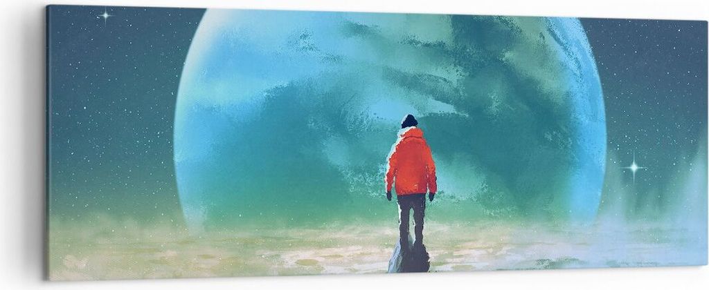 Bild auf Leinwand - Leinwandbild - Mann Planet - 140x50cm - Wand Bild - Wanddeko - Wandbilder - Leinwanddruck - Bilder - Kunstdruck - Wanddekoratio...
