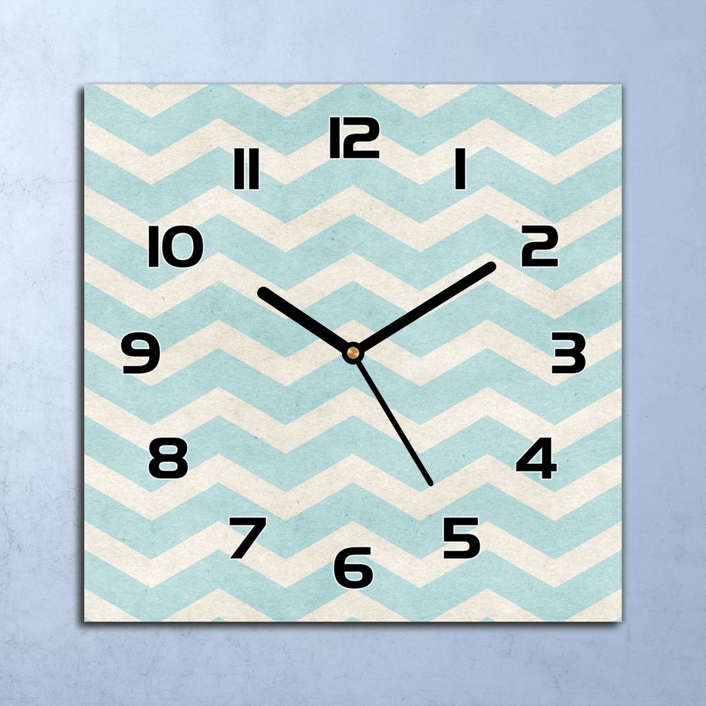 Wanduhr Echt-Glas-Küchenuhr Blau-weißer Zickzack Quarz Produktbild 