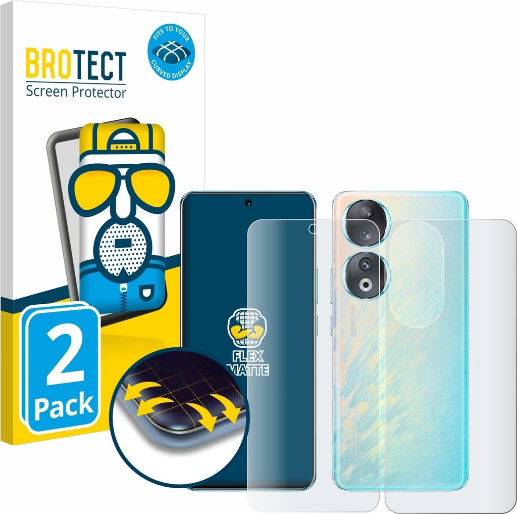 2x BROTECT Fullscreen Schutzfolie für Honor 90 (Display+Rückseite) Displayschutz Folie Fullcover Matt Entspiegelungsfolie