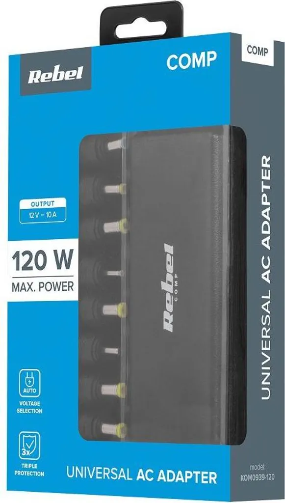 Alimentatore universale Rebel 10 punte 120 W 12-19,5 V automatico