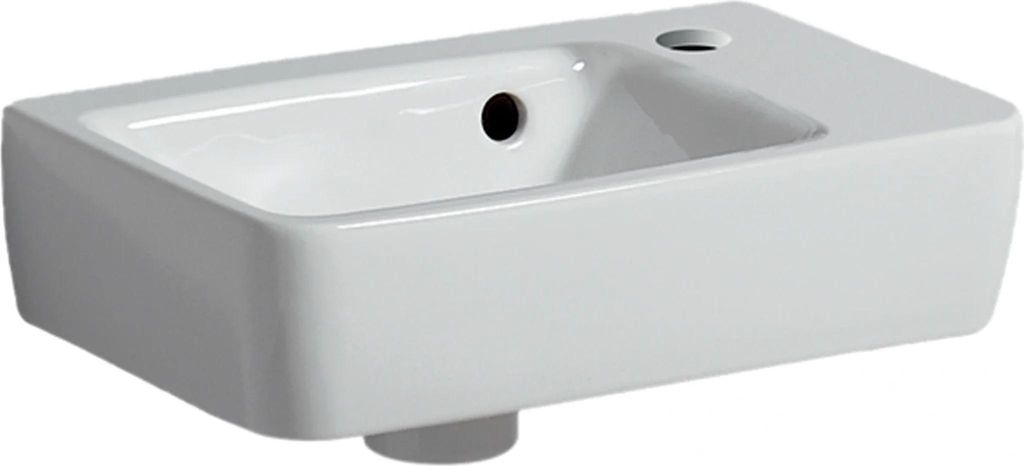 Geberit Renova Plan, Handwaschbecken, verkürzte Ausladung, 36x25 cm, 1 Hahnloch, mit Überlauf, 500382, 500.382.01.1