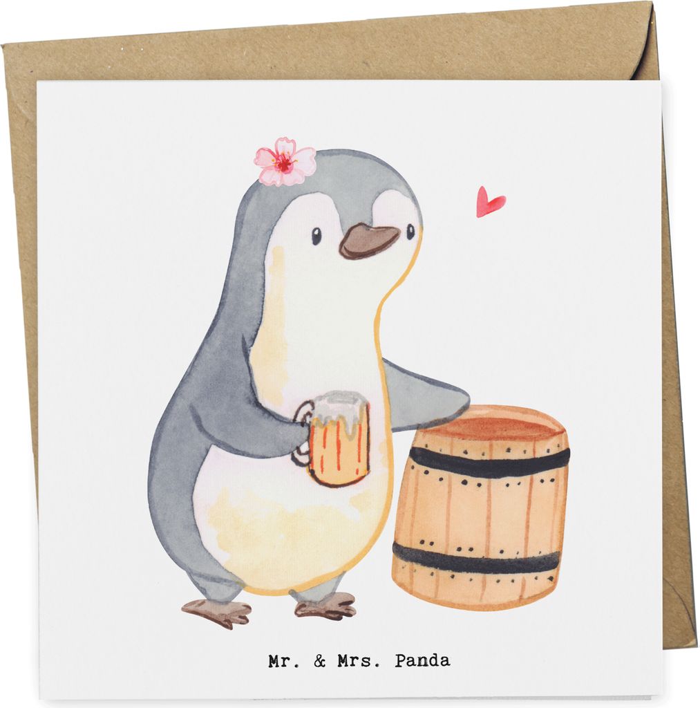 Mr. & Mrs. Panda Grußkarte Bierbrauerin Herz - Weiß - Geschenk, doppelkarte, Hobbybrauen, Bierfass, anlasskarte, Party, Klappkarte, faltkarte, , ...